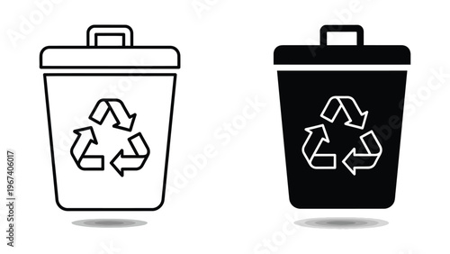 Recycling bins with contrasting designs for waste disposal and sustainability efforts