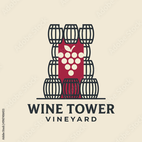 An elegant logo featuring wine barrels stacked to form a tower, symbolizing a vineyard's tradition and commitment to quality winemaking and heritage.