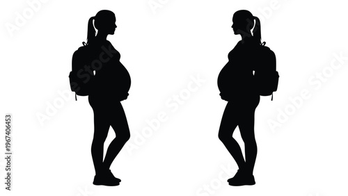 Silhouette of a pregnant woman shown in a mirrored symmetrical composition