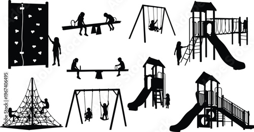 a collection of playground equipment for kids
