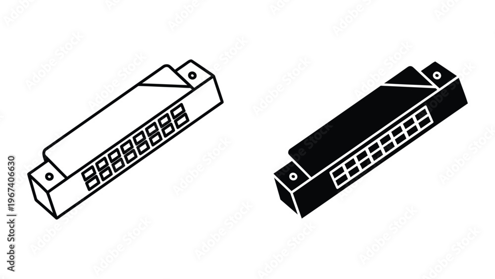 Αυτοκόλλητο Illustration of two different types of harmonicas shown in perspective view