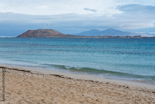 Fuerteventura island sand beach in Corralejo, Spain, Canary islands