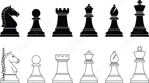 Chess Pieces Vector Icon Set
