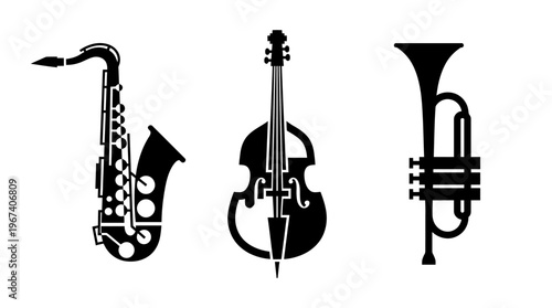 Musical Instruments Vector Art Saxophone, Cello, Trumpet