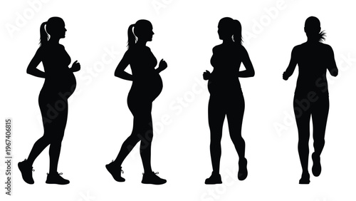Silhouettes of four pregnant women in varying stages of pregnancy depicted in profile