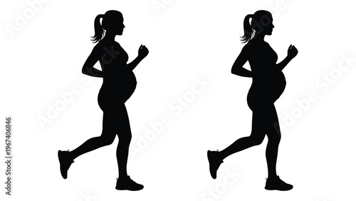 Silhouettes of a pregnant woman running depicted in two identical poses