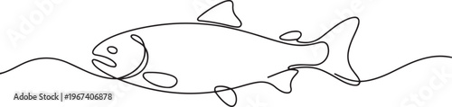 Salmon fish in continuous line art drawing style. Minimalist black linear. one line Icon drawing