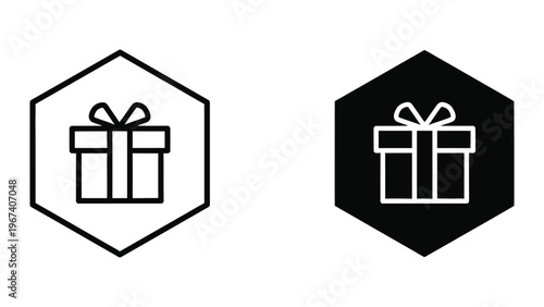Contrasting gift box icons in light and dark hexagonal backgrounds