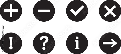 Positive and negative icon set with plus minus symbols for rating, feedback, math and UI concepts