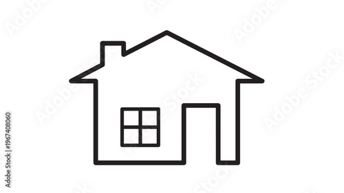 House icon with chimney and window, a simple outline symbolizing home and residence, perfect for real estate.