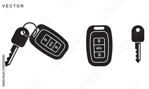 Car Key and Remote icon, wireless signal symbol, modern key on a ring vector design