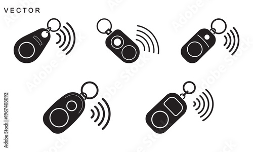 Car Key and Remote icon, wireless signal symbol, modern key on a ring vector design