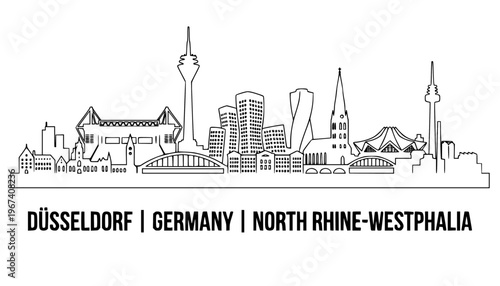Germany, with the Rhine River flowing through the skyline,  north Rhine-Westphalia skyline art line  