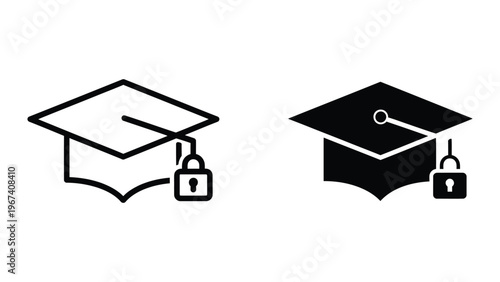 Graduation cap icons with padlocks symbolizing academic security and access control