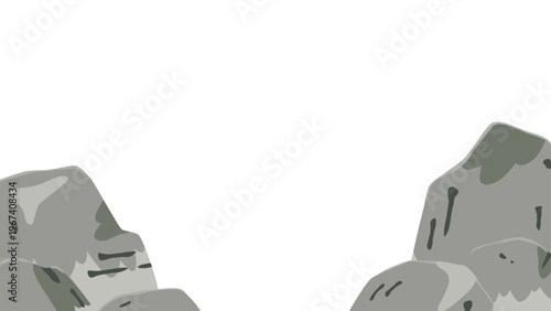 水墨画の雰囲気を取り入れたかわいい和風の岩の背景イラスト_16:9