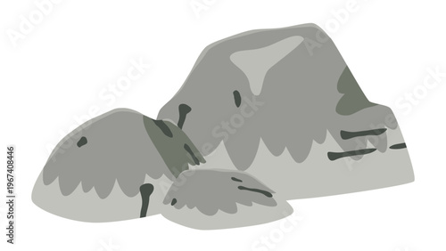 水墨画の雰囲気を取り入れたかわいい和風の岩のイラスト素材