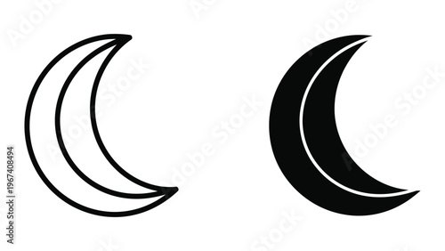 Illustration of crescent moon phases in contrasting line styles