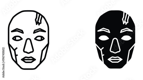 Contrasting facial masks with a dramatic difference in visual representation