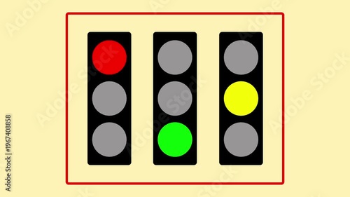 Traffic lights of Red,Yellow & Green for Stop, Ready & Go sign. 4K animation video on black background. 4K,....