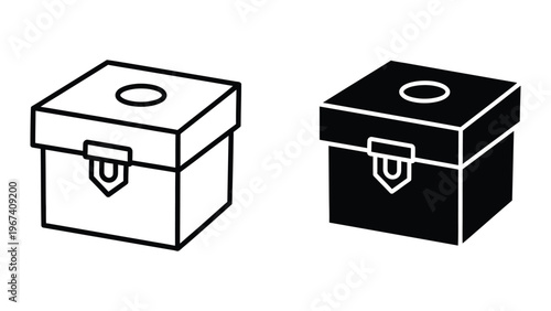 Contrasting design of a vintage-style box with different color schemes and latches