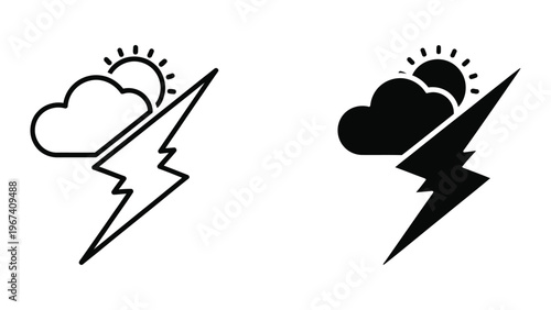 Contrast between a sunny and a stormy weather symbol with lightning bolts