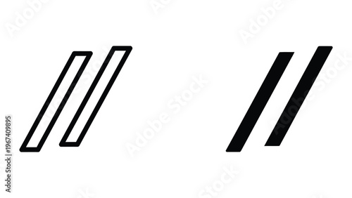 Contrast between thin and thick parallel diagonal lines with a gap