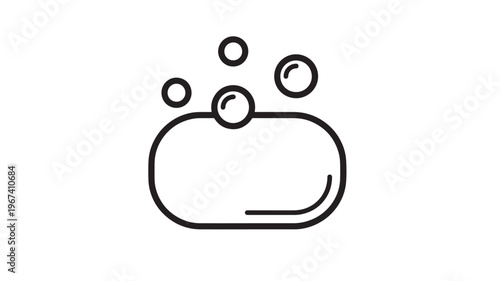 Soap bar icon with bubbles, clean symbol for hygiene, cleansing, and washing, simple line art graphic
