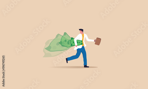 Money Shrinking Concept, Inflation Reducing Purchasing Power. Financial Crisis Concept, Businessman Carrying Shrinking Cash.