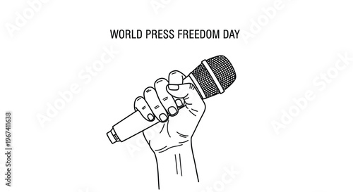World press freedom day illustration featuring a hand holding a microphone
