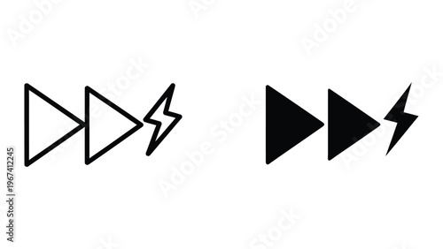 Contrast between outlined and filled playback navigation icons with a lightning bolt symbol