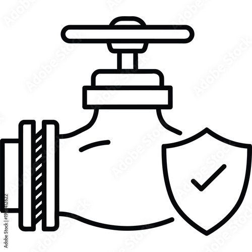 Industrial Valve with Security Shield Icon Illustration for Safety and Control in Mechanical Systems