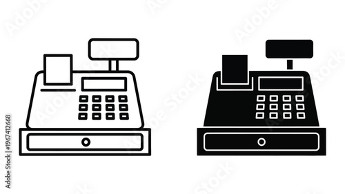 Contrasting modern and vintage cash registers side by side