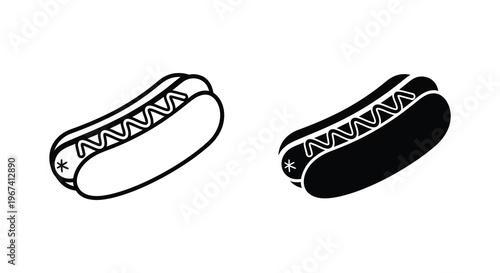 Two hot dog illustrations one outlined and one solid a graphic silhouette