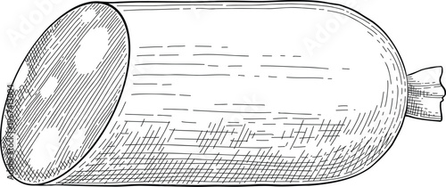 Sketch of meat product. Handdrawn beef, lamb and pork steak extra or medium rare. Grilled sausage