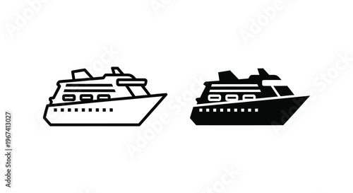 Two cruise ship designs one white and one black in silhouette
