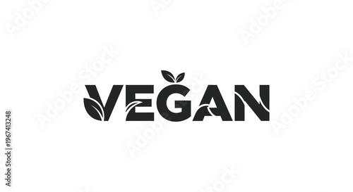 The word vegan creatively designed with botanical elements silhouette