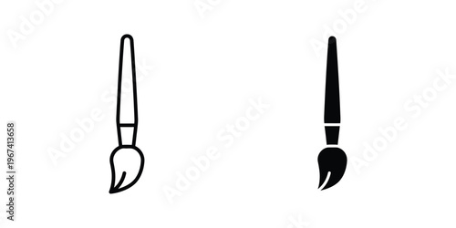 Comparison of a traditional paintbrush and a modern stylus brush design in black and white