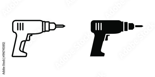 Comparison of a white and black electric drill in silhouette form