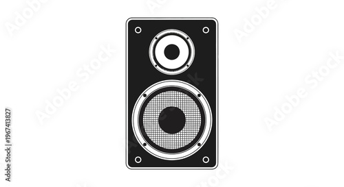 Black speaker with dual drivers presented as a striking silhouette