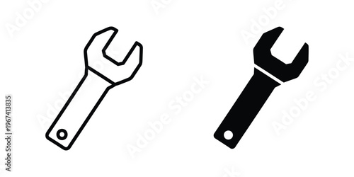 Two contrasting wrenches depicted in a simple black and white illustration style