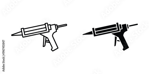 Comparison of two types of caulking guns in black and white graphics