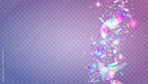 Glitch Tinsel. Blue Carnaval Confetti And Pink Disco Glitter. Abstract Birthday Background. Light Banner With Festive Particles And Purim Sparkle. Purple Glitch Tinsel