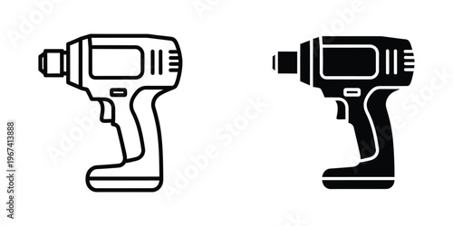 Comparison of a white outline and black filled cordless drill illustration