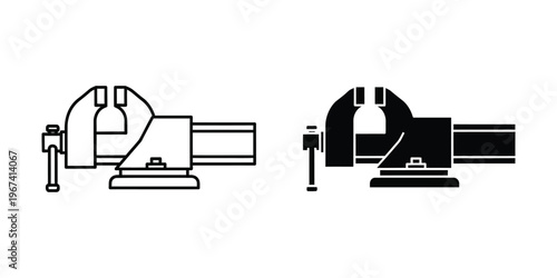 Comparative illustration of a bench vise in open and closed positions