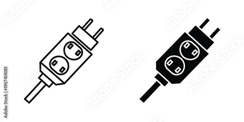 Two different types of power adapter plugs with dual sockets shown side by side