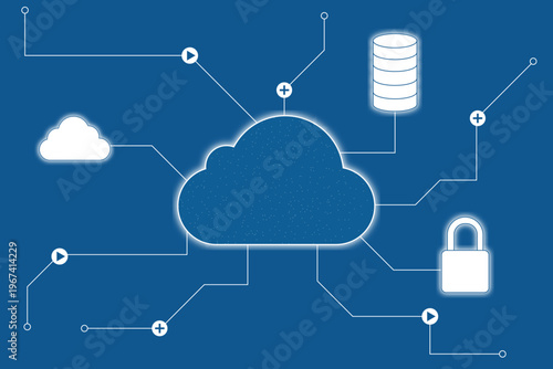 ector background with a blue cloud depicting a printed circuit board. Digital technology concept for cloud computing and data storage