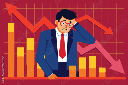 Broke Businessman Investor Devastated By Capital Loss And Stock Market Decline On Red Financial Graph Chart