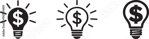 Money making ideas flat vector signs set, business income profit and finance concept icons.