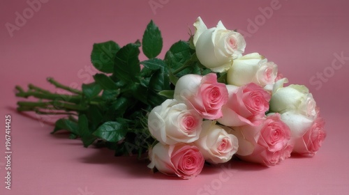 Two pink roses stand side by side against a solid background, showcasing their colors and natural beauty