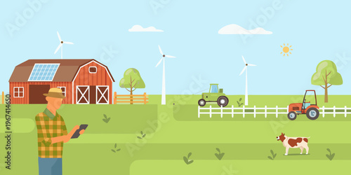 Sustainable farm with renewable energy sources and modern technology